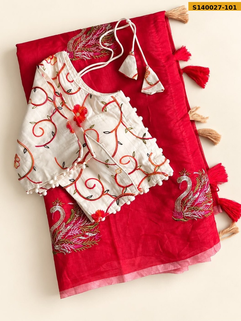 Chanderi Swan Embroidery Saree