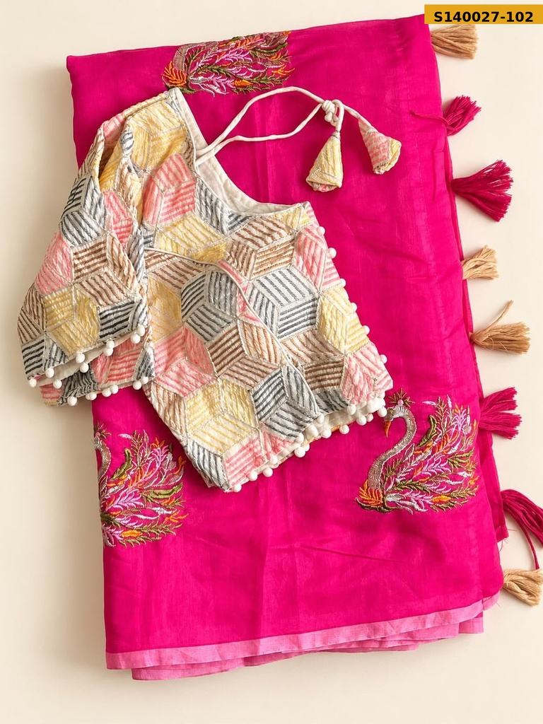 Chanderi Swan Embroidery Saree