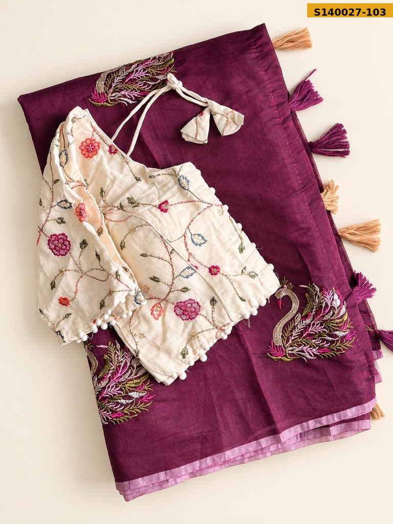 Chanderi Swan Embroidery Saree