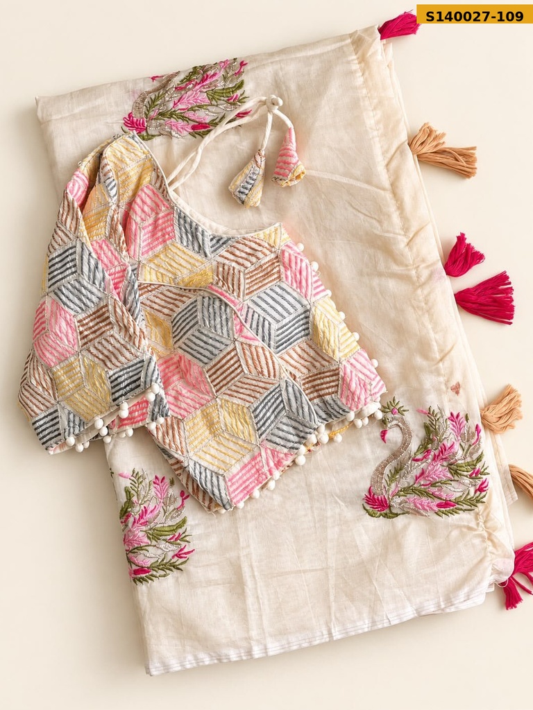 Chanderi Swan Embroidery Saree
