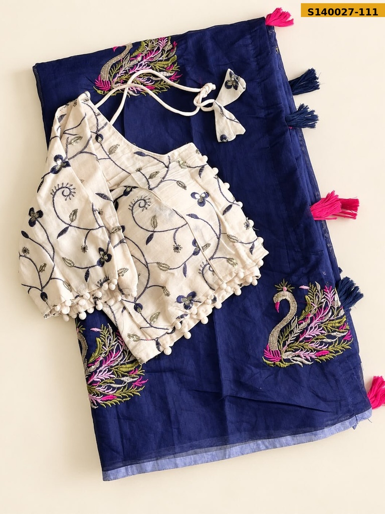 Chanderi Swan Embroidery Saree