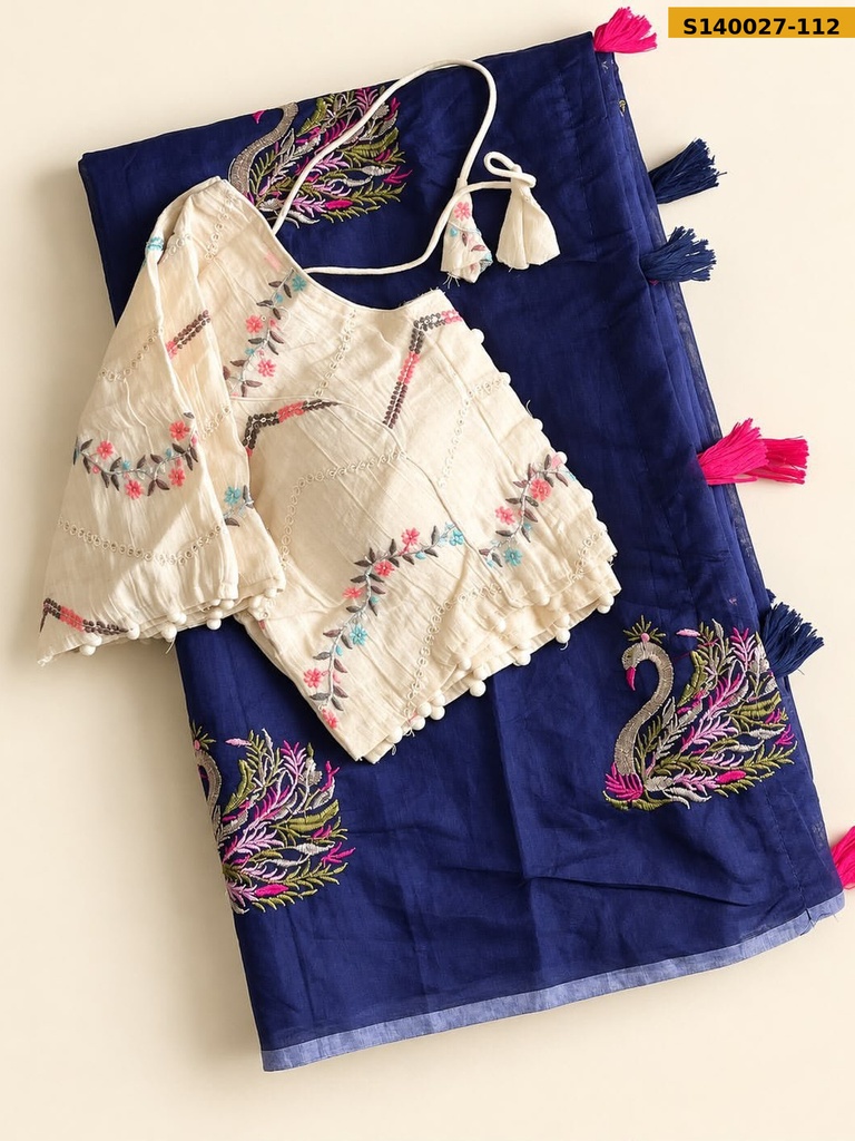 Chanderi Swan Embroidery Saree