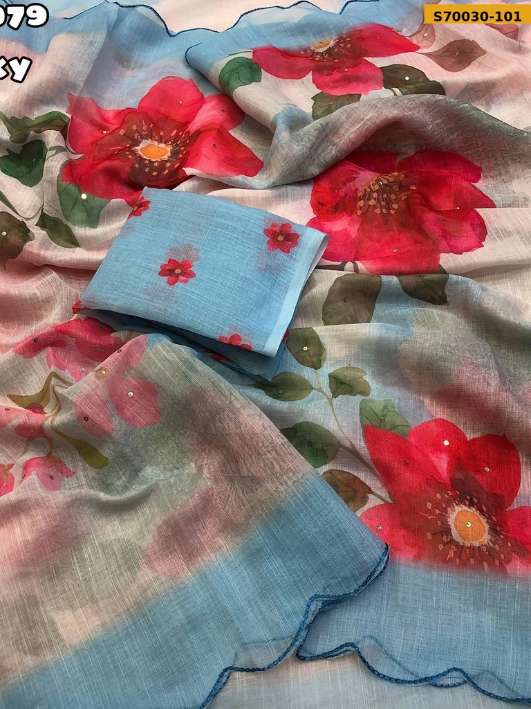 Fancy Soft Linen Floral Printed Saree