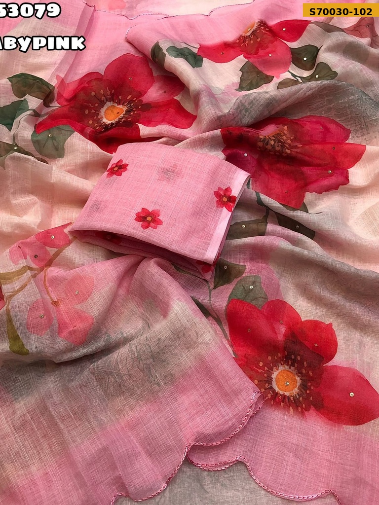 Fancy Soft Linen Floral Printed Saree