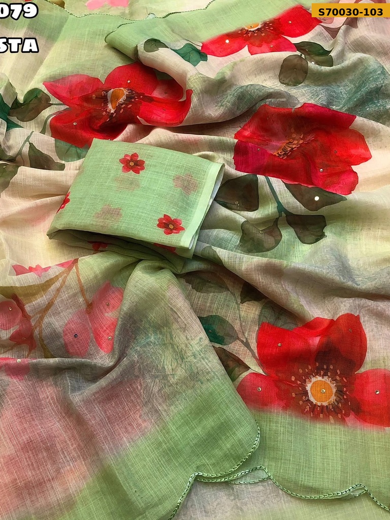 Fancy Soft Linen Floral Printed Saree