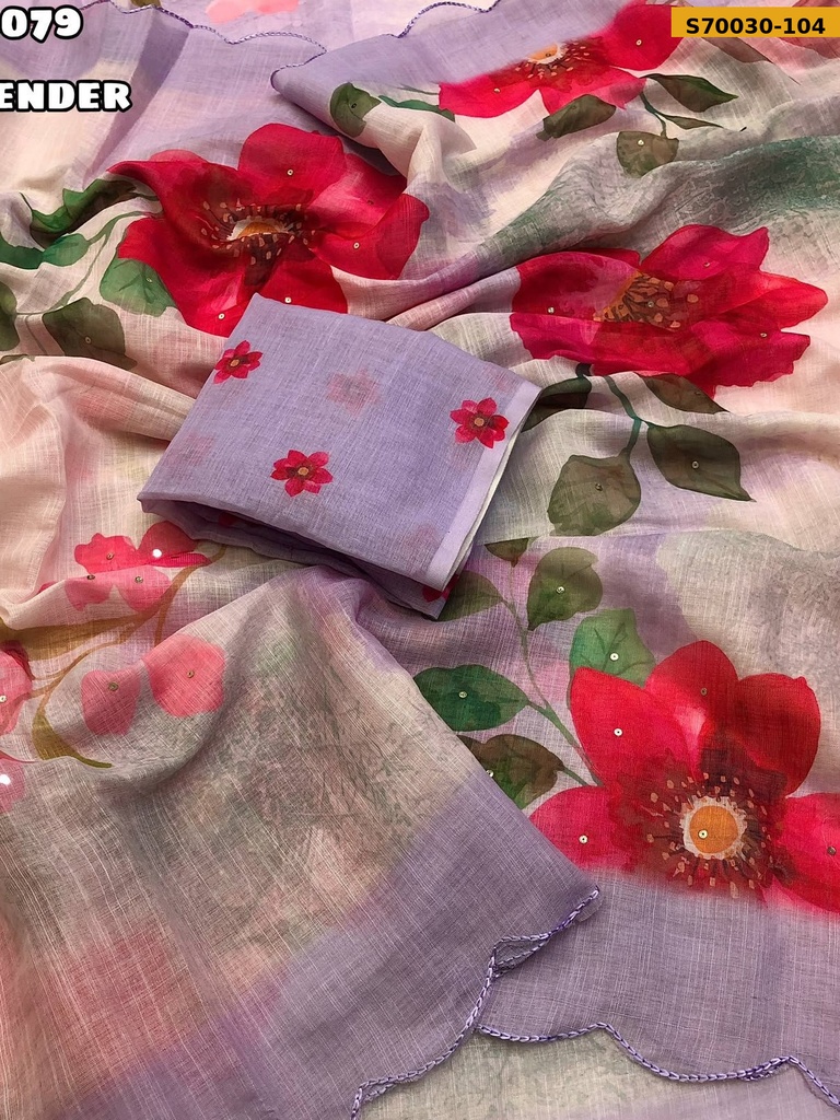 Fancy Soft Linen Floral Printed Saree