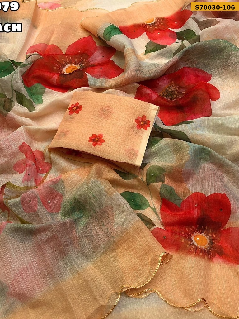 Fancy Soft Linen Floral Printed Saree