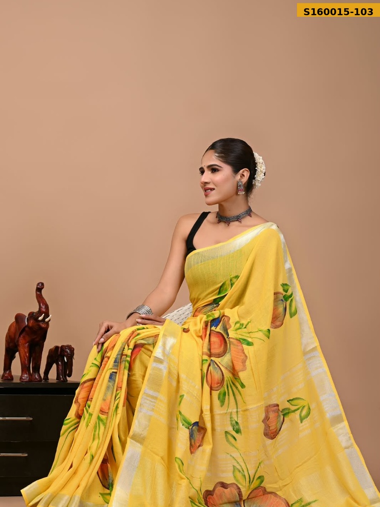 Handblock Print Linen Sarees