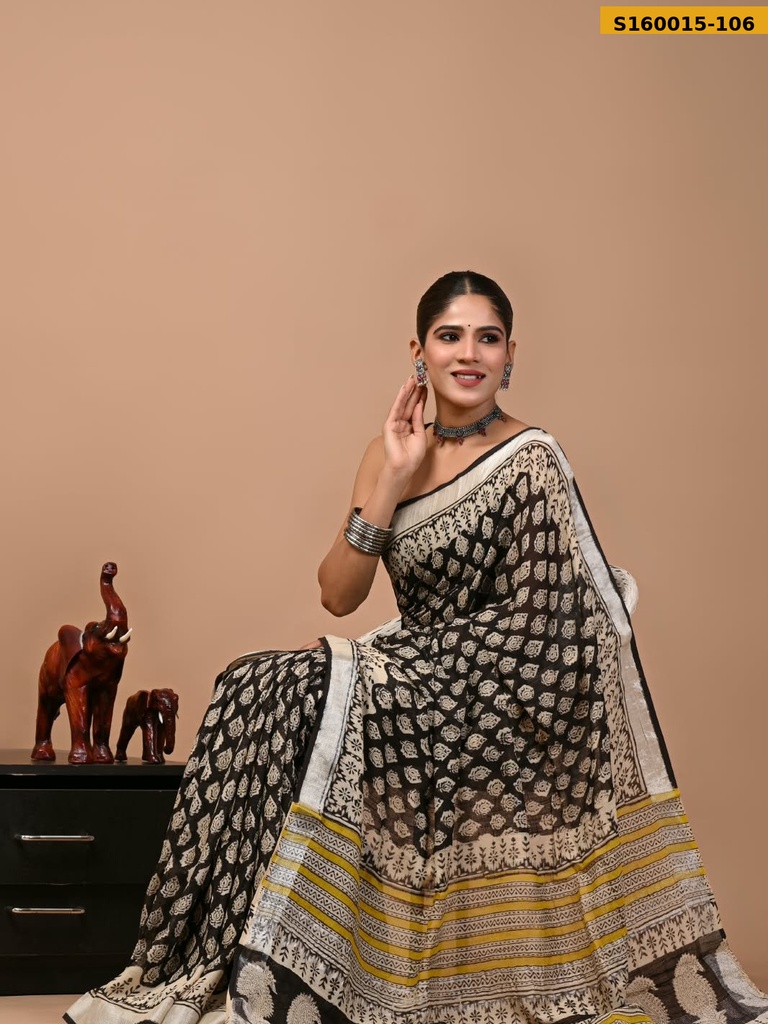 Handblock Print Linen Sarees