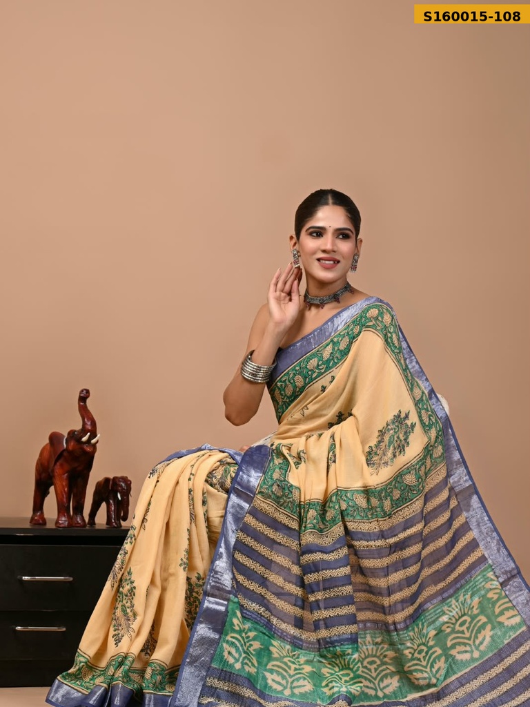 Handblock Print Linen Sarees