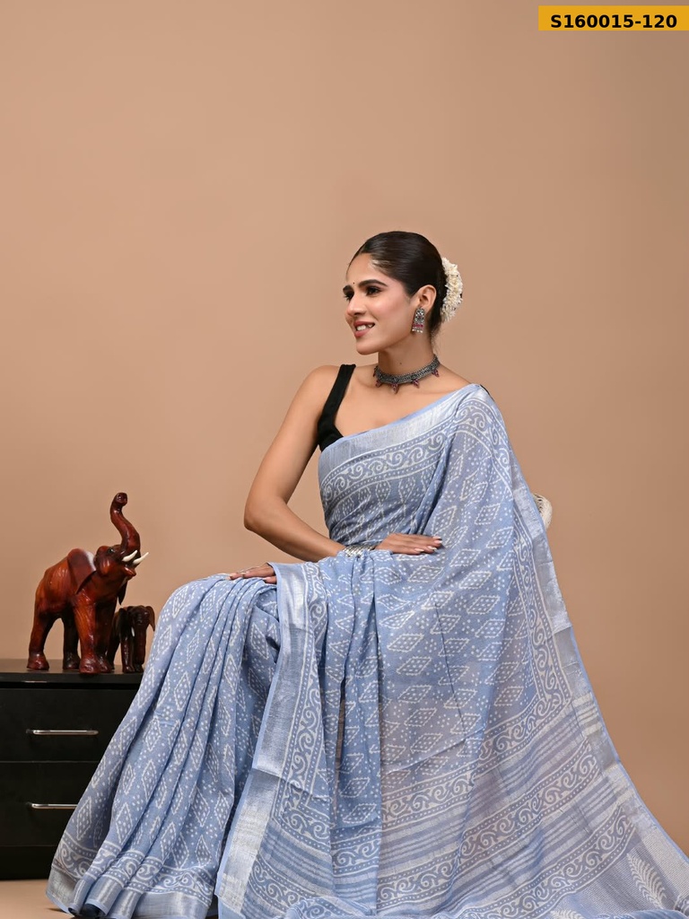 Handblock Print Linen Sarees