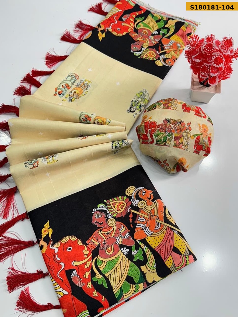 Fancy Tussar Silk Kalamkari Printed Saree