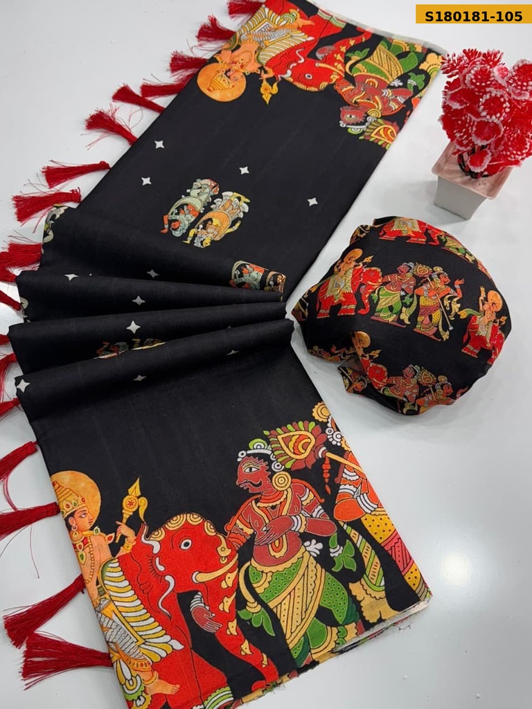 Fancy Tussar Silk Kalamkari Printed Saree