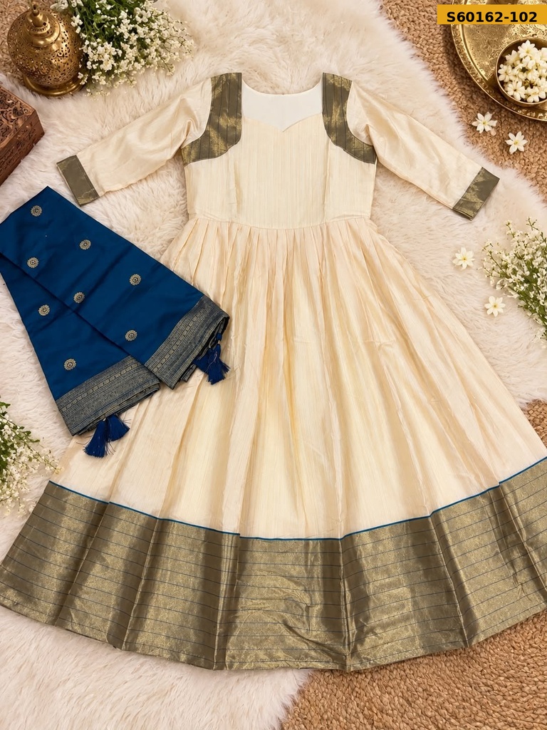 Fancy Cotton Spun Silk Anarkali With Dupatta
