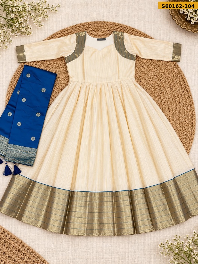 Fancy Cotton Spun Silk Anarkali With Dupatta