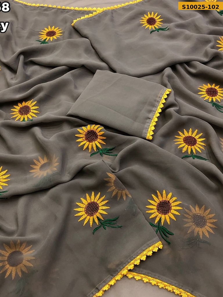 Fancy Faux Georgette Sunflower Saree
