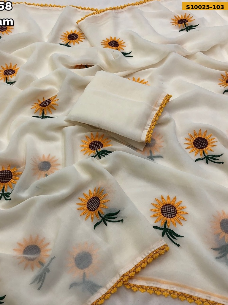 Fancy Faux Georgette Sunflower Saree