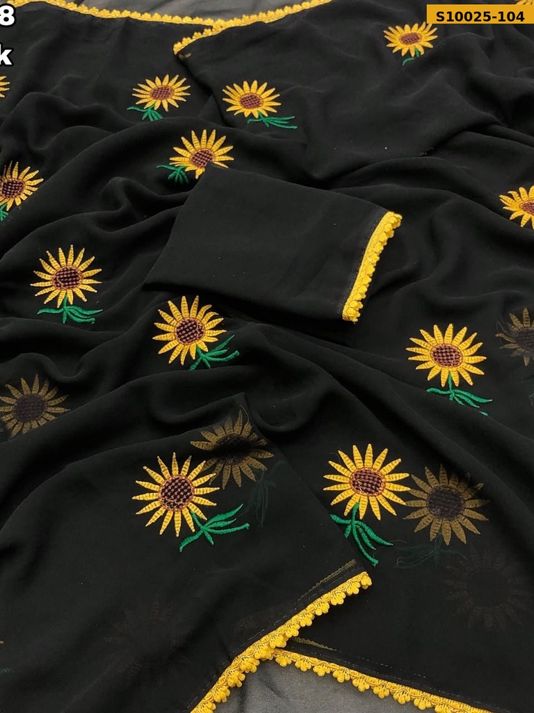 Fancy Faux Georgette Sunflower Saree