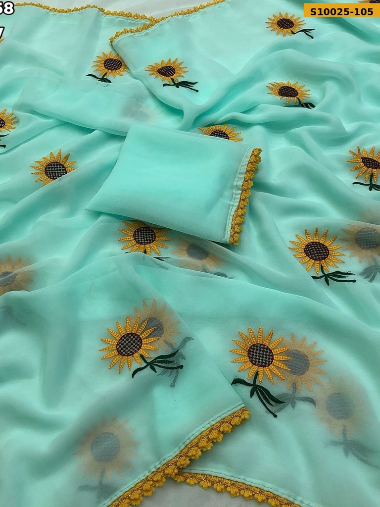 Fancy Faux Georgette Sunflower Saree