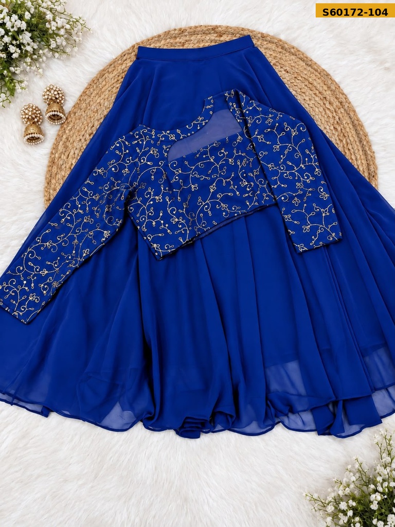 Fancy Georgette Embroidered Crop Top & Flared Skirt Set