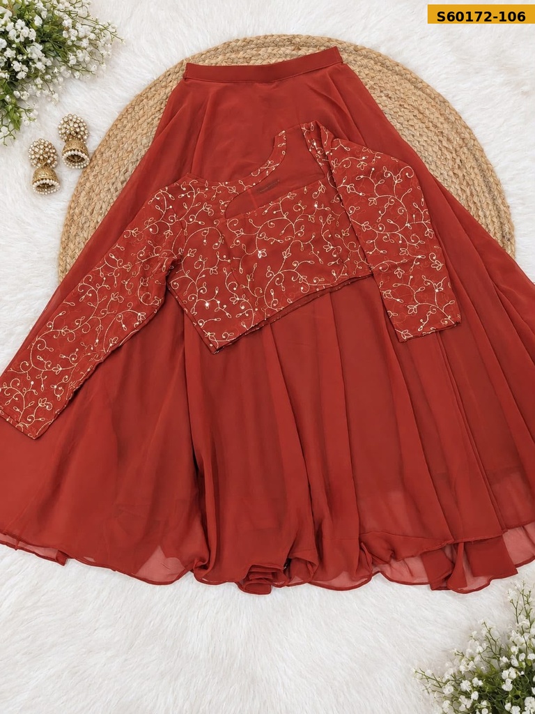 Fancy Georgette Embroidered Crop Top & Flared Skirt Set