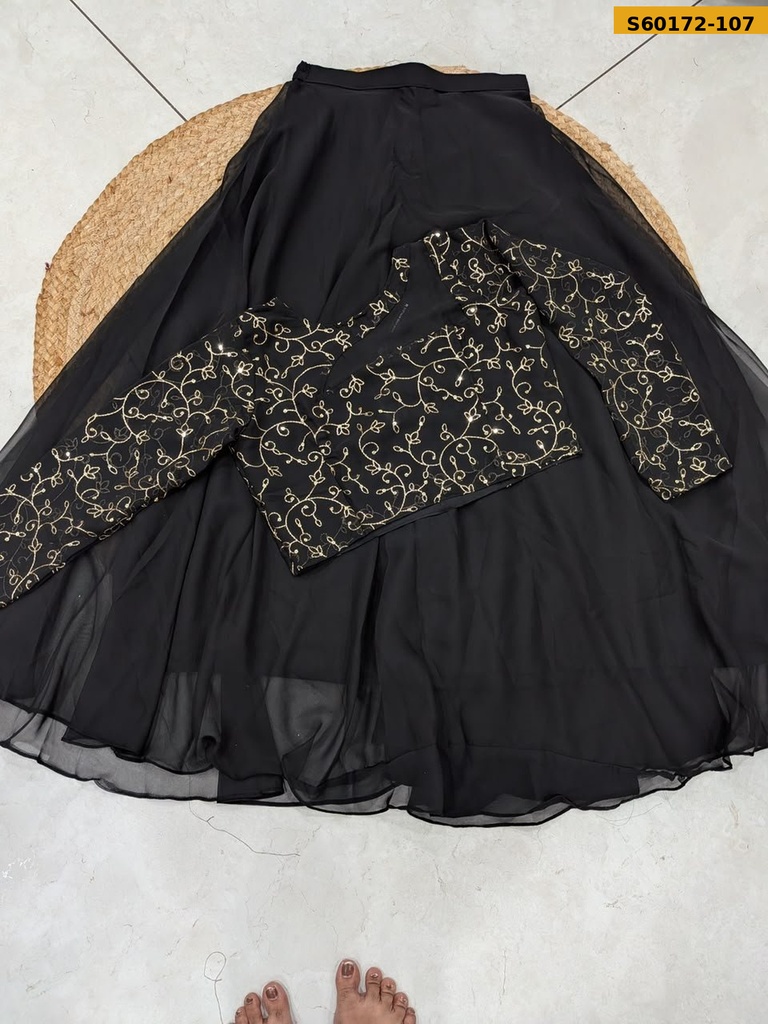 Fancy Georgette Embroidered Crop Top & Flared Skirt Set