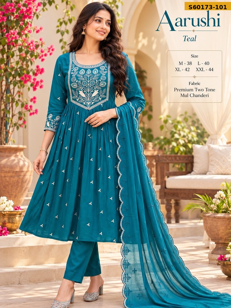 Fancy Mul Chanderi Anarkali Suit Set