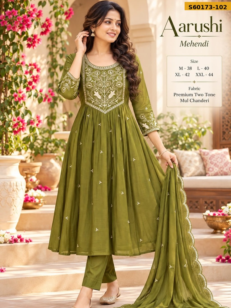 Fancy Mul Chanderi Anarkali Suit Set