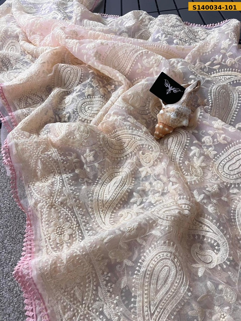 Organza Tissue Chiken Work Saree