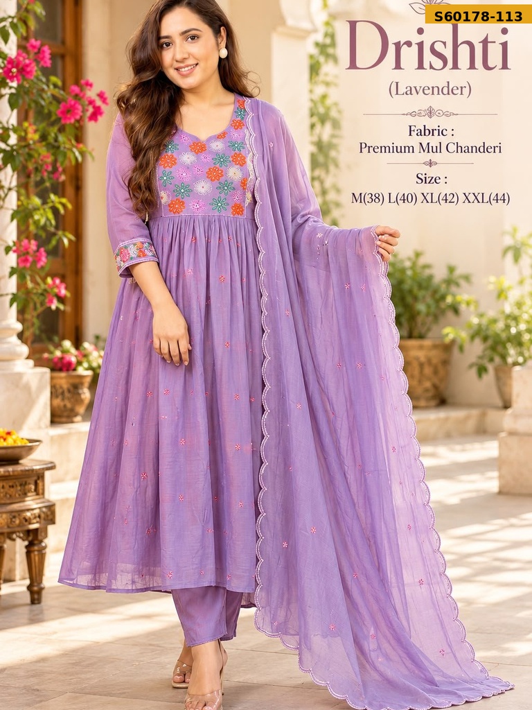 Fancy Soft Mul Chanderi 3 Piece Set