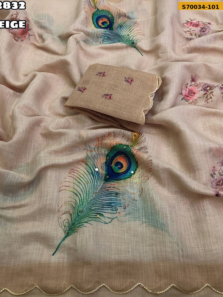 Fancy Soft Linen Floral Digital Printed Saree