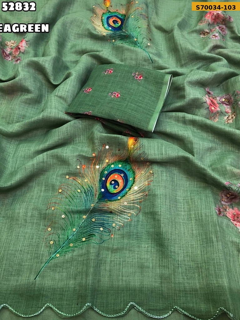 Fancy Soft Linen Floral Digital Printed Saree