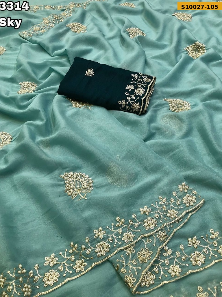 Star Georgette Embroidery Work Saree