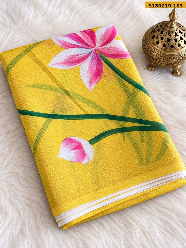 Fancy Linen Cotton Printed Saree