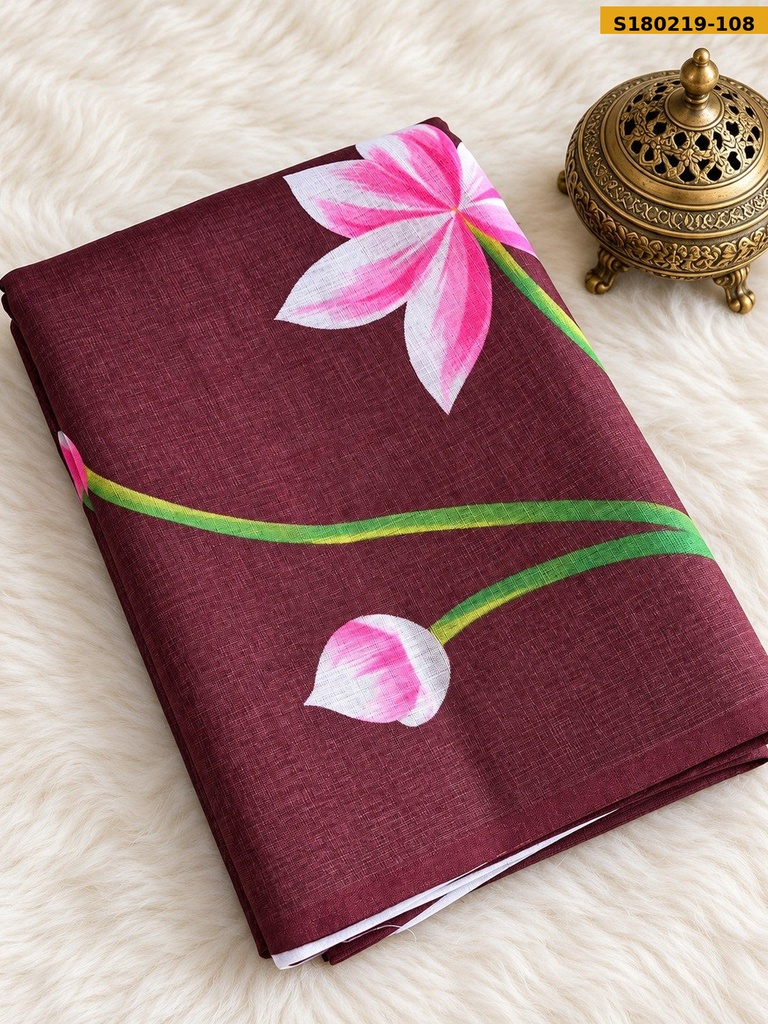 Fancy Linen Cotton Printed Saree