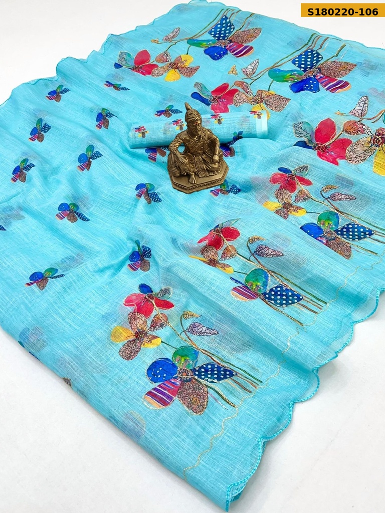 Fancy Linen Floral Printed Saree