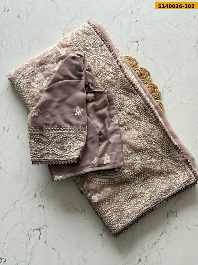 Faux Georgette Chikankari work Saree