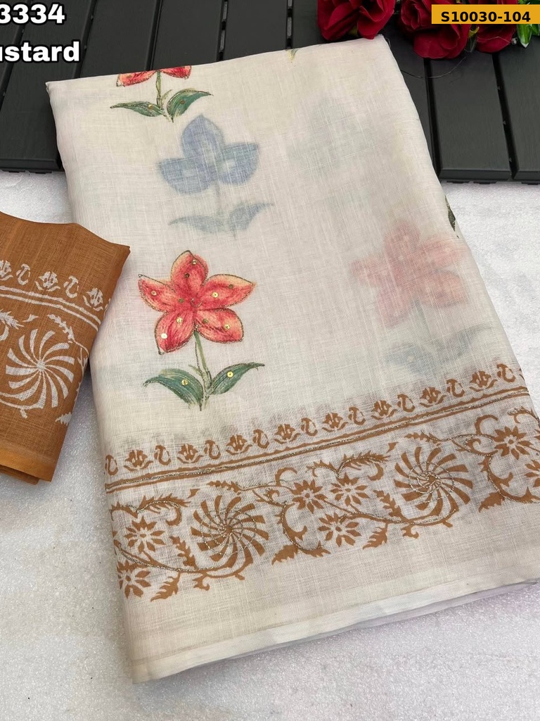 Fancy Soft Linen Printed Saree