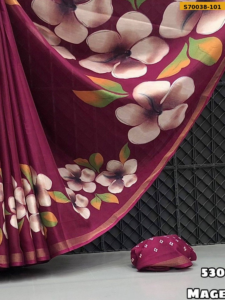 Fancy Soft Mul Cotton Floral Printed Saree