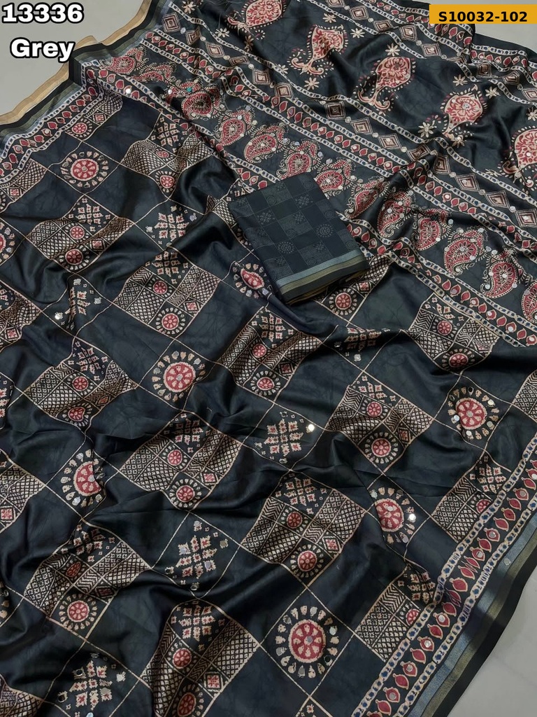 Fancy Crepe Silk Ajrakh Printed Saree