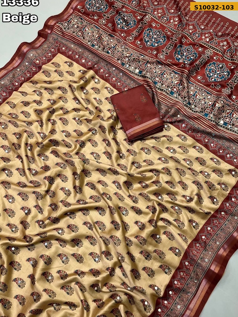 Fancy Crepe Silk Ajrakh Printed Saree