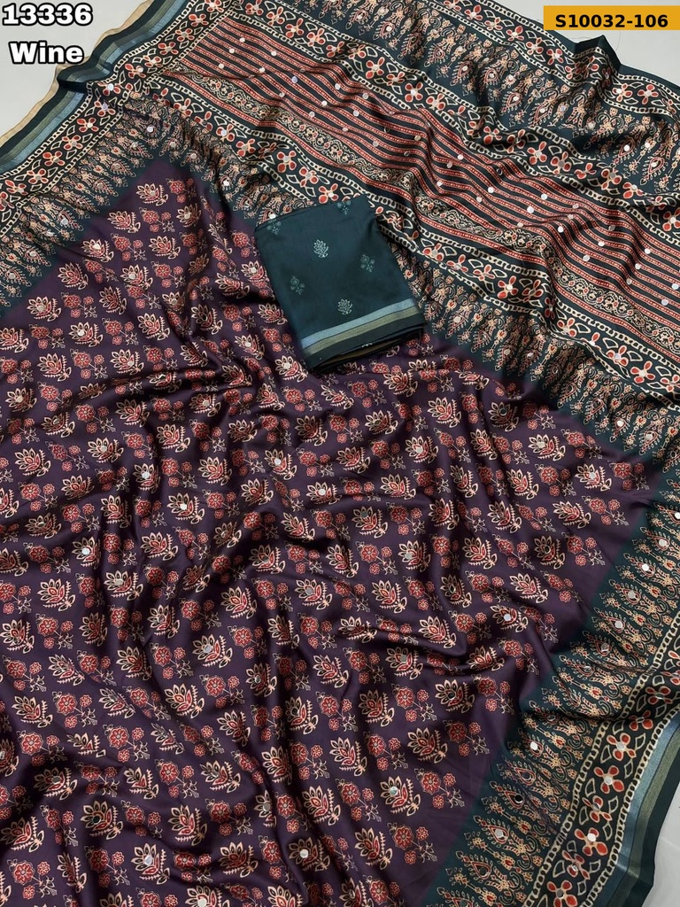 Fancy Crepe Silk Ajrakh Printed Saree