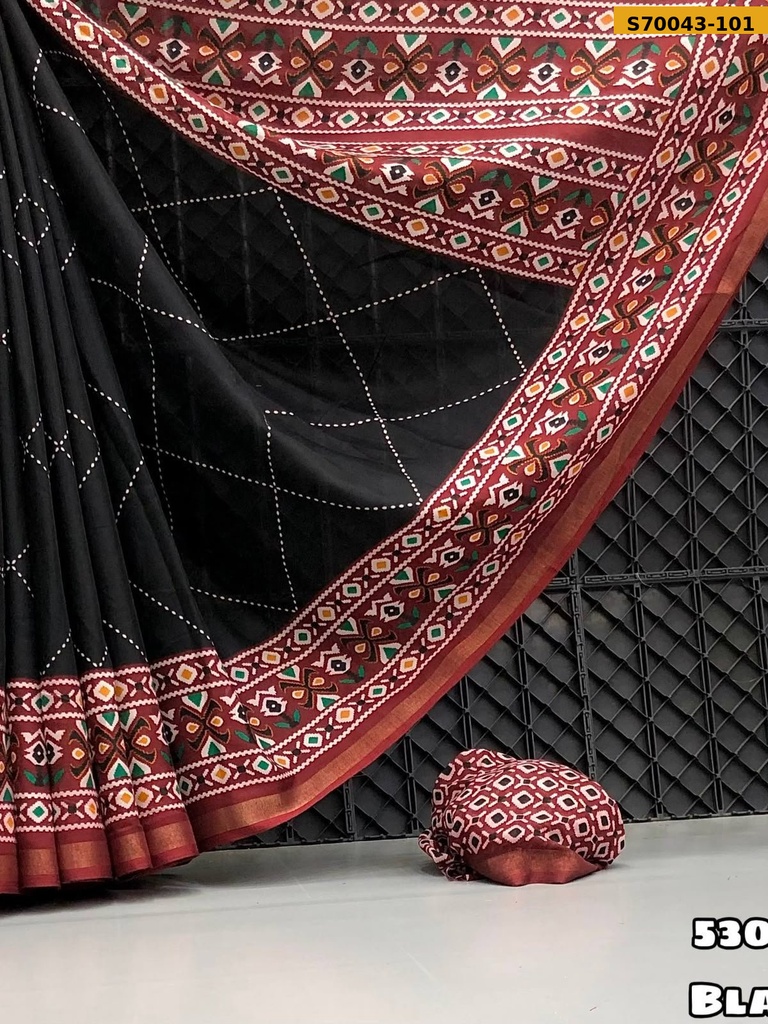 [S70043-101] Fancy Mul Cotton Ikkat Printed Saree (S70043-101)